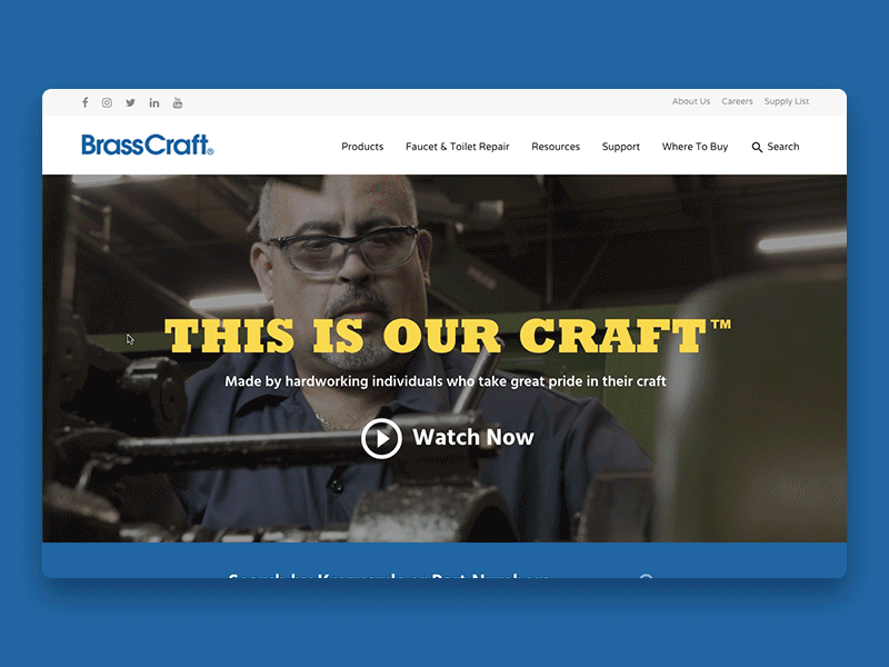 BrassCraft Product Search design fullscreen modal overlay products search