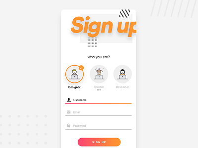 Select User Type 064 app dailyui designer developer sign up signup ui unicorn ux