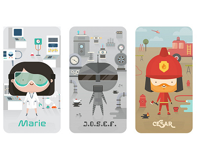 ShapeMe Characters Cards design fireman illustration robot science ui video games