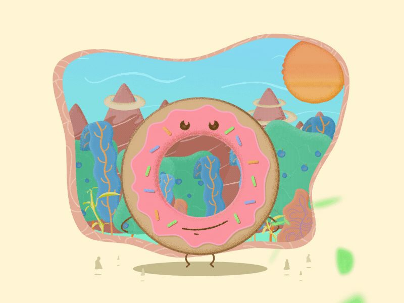 Donut jump 2d ae ai animation c4d colourful cute donut illustration landscape motion tree