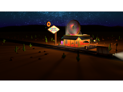 Donut Road - Night 3d ae animation c4d colourful cute desert donut illustration landscape motion night