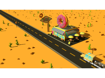 Donut Road - Night 3d ae animation c4d colourful cute day desert donut illustration landscape motion