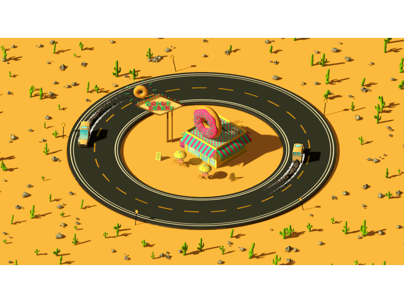 The Donut Chase 3d ae animation c4d colourful cute desert donut funny illustration landscape motion