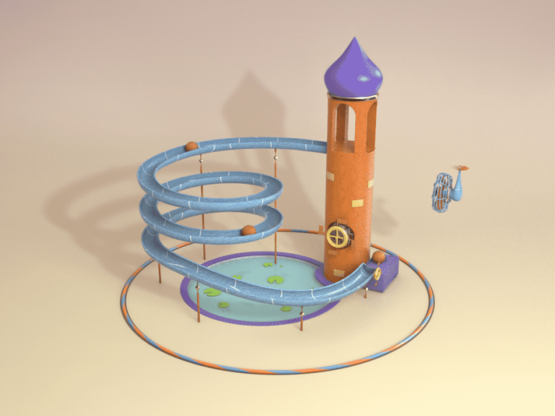 Old Tower 3d ae animation ball blue c4d colourful cute illustration koi fish landscape loop motion motiondesign motiongraphic octane orange tower