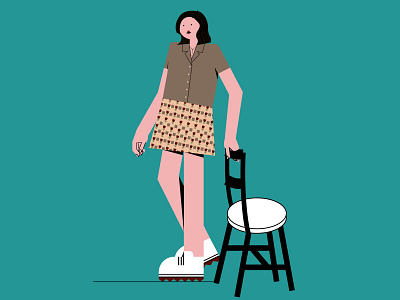 Girl with a chair chair girl illustration vector