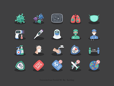 Coronavirus - Covid19 Icons covid covid-19 covid19 global globalwarming hand icon icon design icon set icons lockdown lungs social distancing stay stay safe virus x-ray
