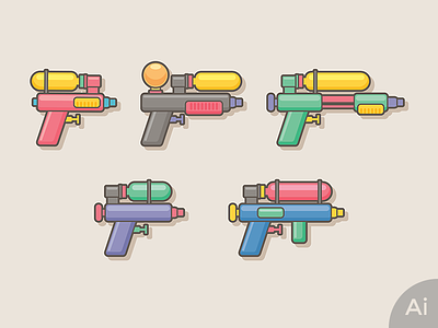 Water Gun colorful fresh gun icon illustate kids songkran splash summer sunbzy toys water