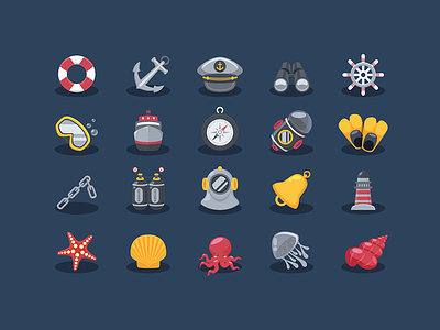 Sea Elements Icons anchor dive free freebie icon illustrator jellyfish marine ocean oxygen sailor seaman