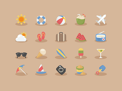 Vacation Time Icons beach boat coconut glasses icecream lomo plane radio summer sunny vacation watermelon