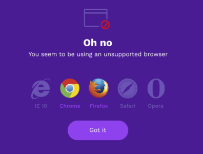 pop up for unsupported browser