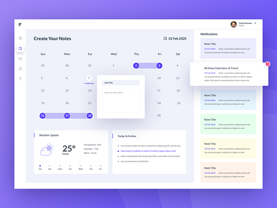 NoteTime Dashboard Design -  Calendar