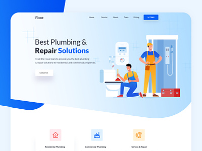 Fixxe - Plumber Website Template air conditioning app cooling design electrician heating illustration maintenance plumber plumbing repair services template website
