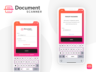 Login Signup Screen document login scanner app ui signup