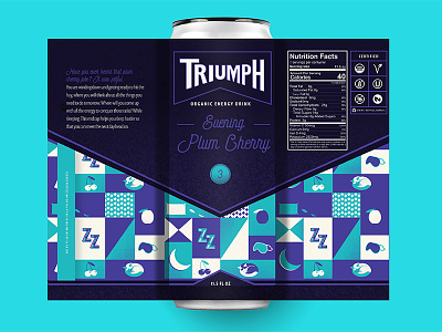 Triumph Energy Drink (Evening) beverage bottle cherry energy drink evening icon iconography organic packaging pattern plum soda