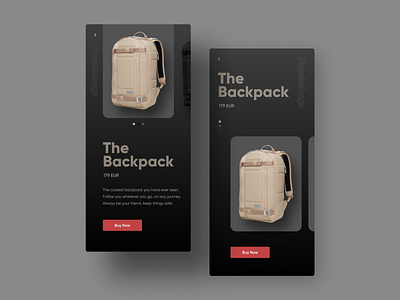 Backpack Store UI Design app creative dark mode dark ui ecommerce graphic inspiration interface mobile ui product design store ui ui design uiux userinterface ux web design website