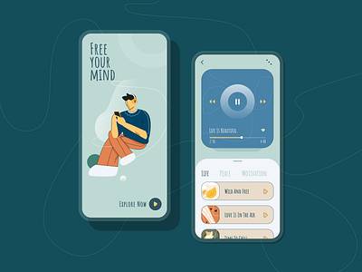 Free your mind branding calming chilling creative graphic illustration inspiration interface lifestyle mindful music app product design relax ui ux website
