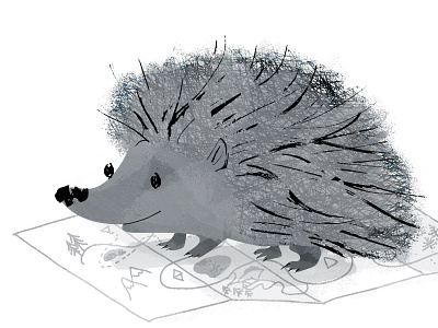 Hedgehog animal character cute design gray hedgehog illustration mammal map planning plant smile traveling trip whimsical