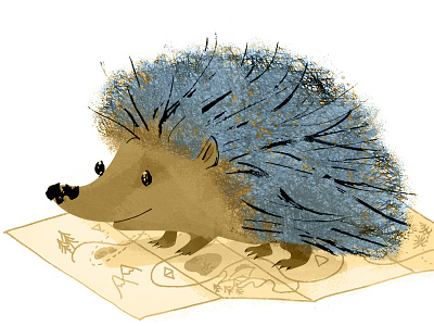 Hedgehog Color Added biege blue brown character character design cute hedgehog map maps ochre smile travel traveler