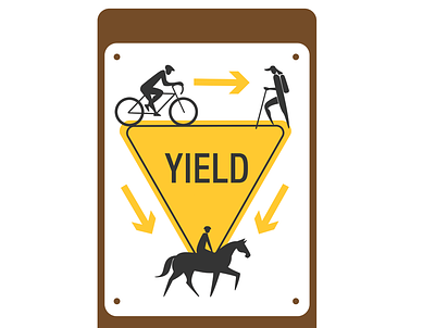 Yield Sign for Multi Use Trail bicycle bicyclist brown design hiker horse horse rider illustration park park sign pedestrian rider sign ui yellow yield