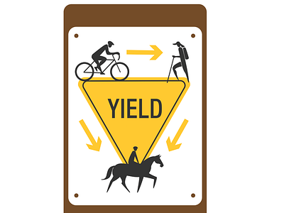 Yield Sign for Multi Use Trail bicycle bicyclist brown design hiker horse horse rider illustration park park sign pedestrian rider sign ui yellow yield