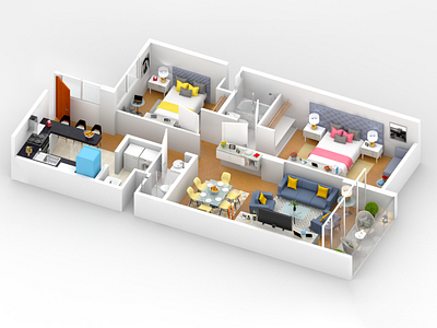 3D Shoebox Floor Plan 3d design 3d illustration 3d plan 3dsmax architecture building floorplan home house interior design isometric modeling real state render