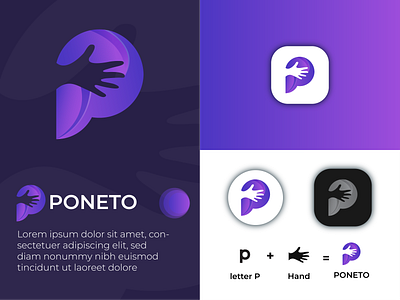 Poneto P+Hand Gradient Logo Design Concept