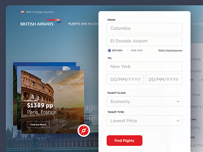 British Airways Re-design design redesign travel ui ux website