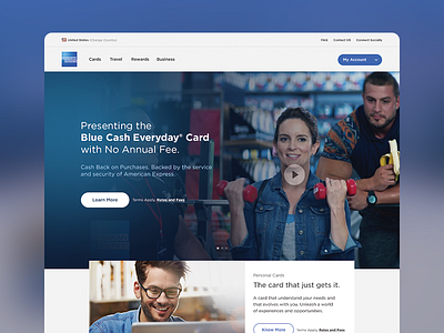 American Express Re-design blue design one page redesign single page ui ux web web design webpage