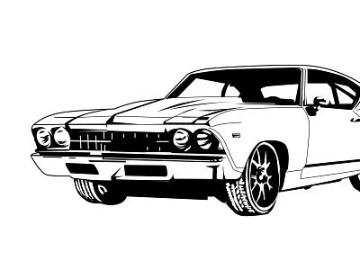 Retro Vintage Car Illustration Outline Black and White