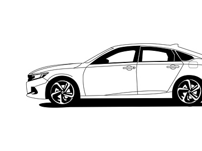 Classic Car Illustration Outline Black and White