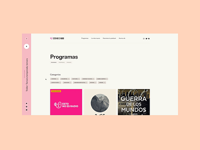 Esto no es radio: Programs filters and categories audio button categories filters interaction podcast radio ui visual design website website design