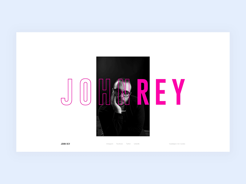 John Rey - Home black and white contrast pink ui web design