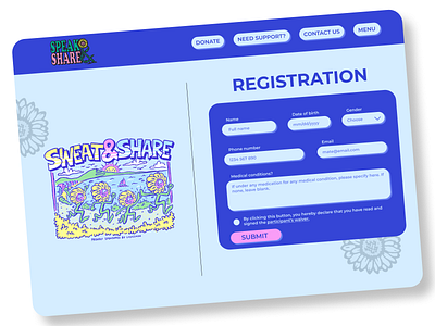 Sweat & Share - A charity fun run registration page branding registration page ui ui design