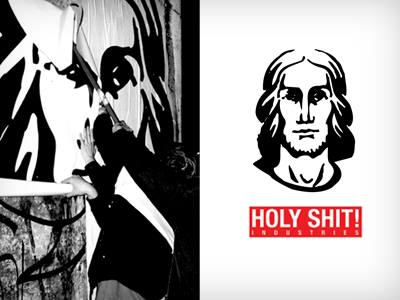Holy Shit! - logo logo branding identity graphic design icon jesus record label punk holy shit stencil illustration