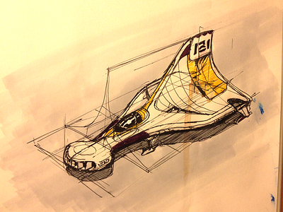 Scifi Aircraft Concept ink line marker paper perspective scan sci fi sketch yellow