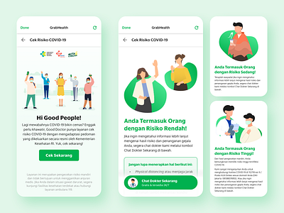 Risk Assessments COVID-19 Grab Health powered by Good Doctor app covid 19 test digital health green health app healthcare illustraion mobile ui ux