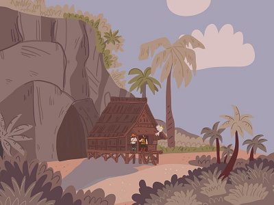 Tropical scene adobe illustrator character children book illustration flat illustration illustrator island picture book robinson tourist travel tropical vector