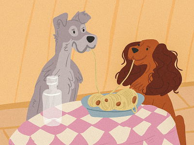 Lady and the tramp character children book illustration couple cute dog editorial illustration illustrator love picture book romance valentines vector