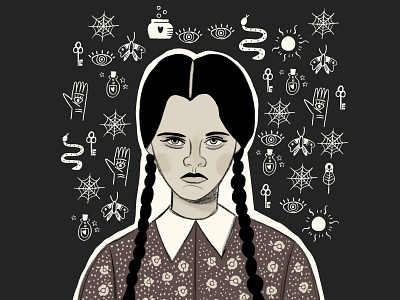 Day 16/30 Addams family 30 days challenge addams addams family art black challenge character children book illustration cute design girl halloween illustration illustrator picture book portrait vector white