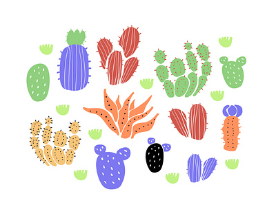 Cactuses adobe illustrator cacti cactus colorful cute desert design doodle illustration illustrator postcard succulent taty vovchek tropical vector