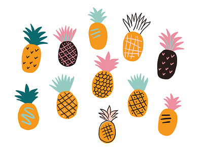 Cute pineapples set background branding cute design doodle illustration illustrator pattern pineapple postcard set taty vovchek textile design tropical vector