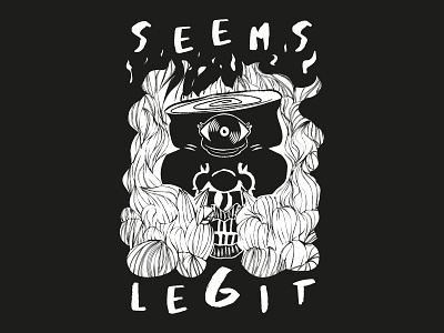 Seems Legit T-shirt Design apparel face hand drawn illustration monochrome negative space rave smoke t shirt