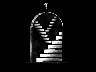 Alta Cura Single Artwork door illustration monochrome portal stairs stairway stipple tattoo