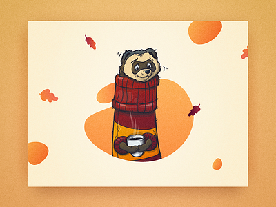 Ferret Louie autumn character disease ferret illustration leaves tea
