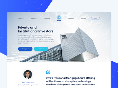 VIVA Landing Page blue clean crypto currency interface landing page modern typography ui ui design web website
