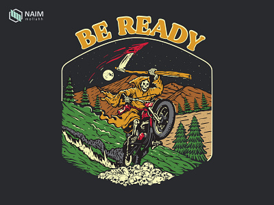 Be Ready branding grimreaper handdrawn illustrator logodesign motorcycle mountain retrodesign skeleton tshirtdesign vintagedesign