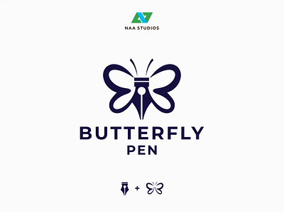 logo BUTTERFLY PEN app branding design graphic design illustration logo podcast ui ux vector