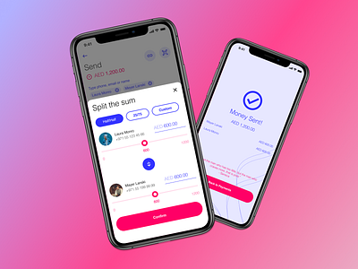 Split the bill and send money app app design fintech fintech app ios mobile bank payment split pay