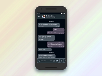 Messenger Redesign Dark Mode v.3 android android app animation chat chat app chat box chat bubble conversation design file sharing interaction messenger app mobile principle ui ux
