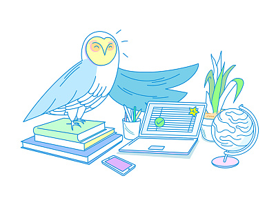 Hello DRIBBBLE! cute design first post illustration owl school start up